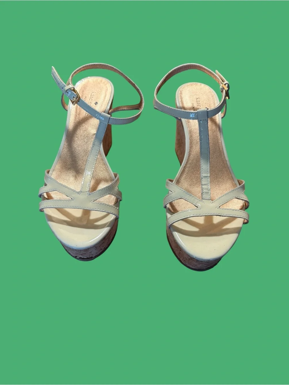 Kate spade Cream and Tan Cork Wedge Sandals
